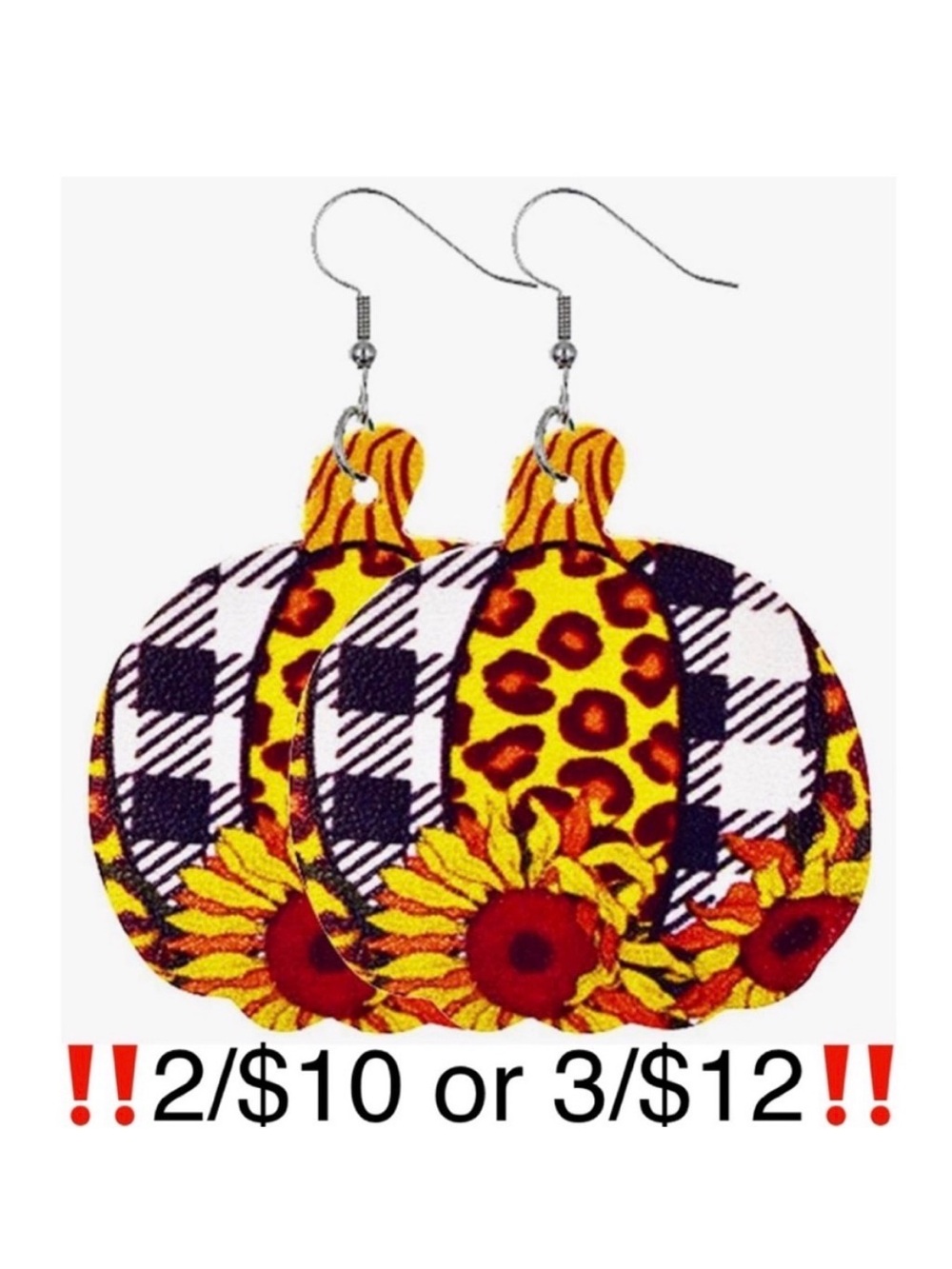 Pumpkin Earrings Faux Leather Sunflower Leopard Buffalo Plaid Fall Statement